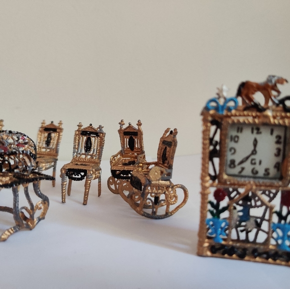 Vintage Dollhouse miniature furniture and dishes sets - Picture 8 of 12